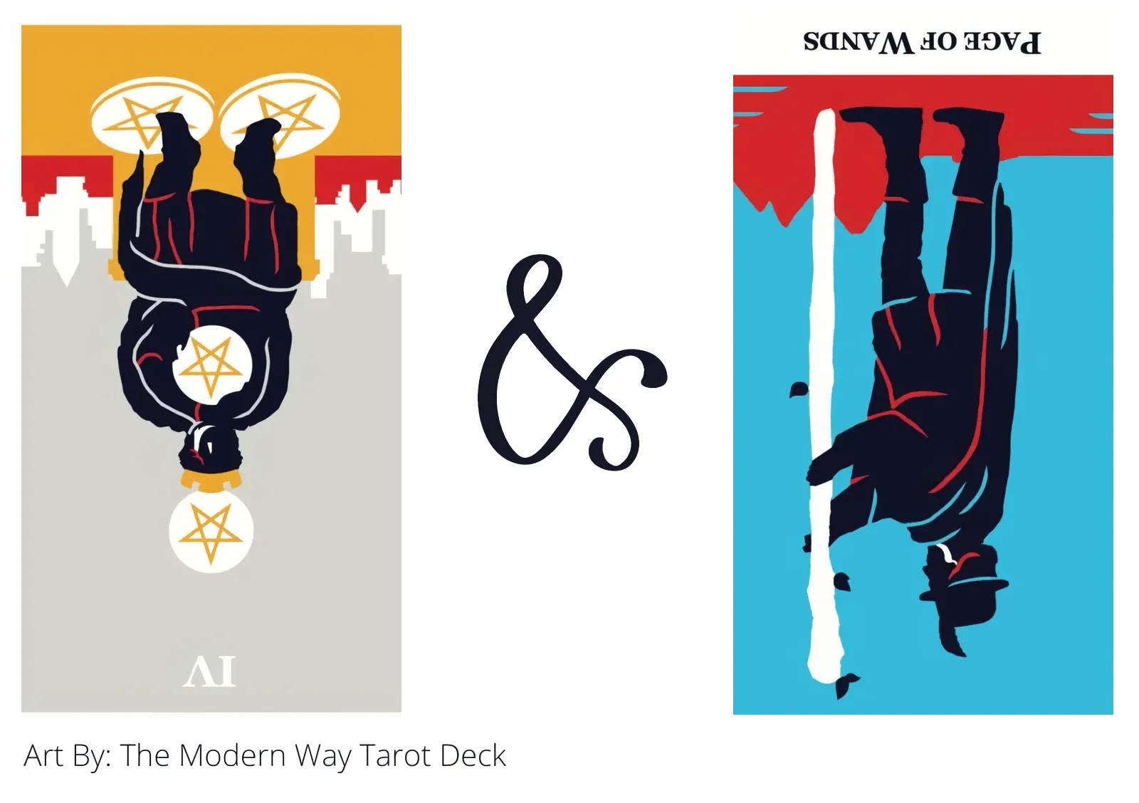 four of pentacles reversed and page of wands reversed tarot cards together