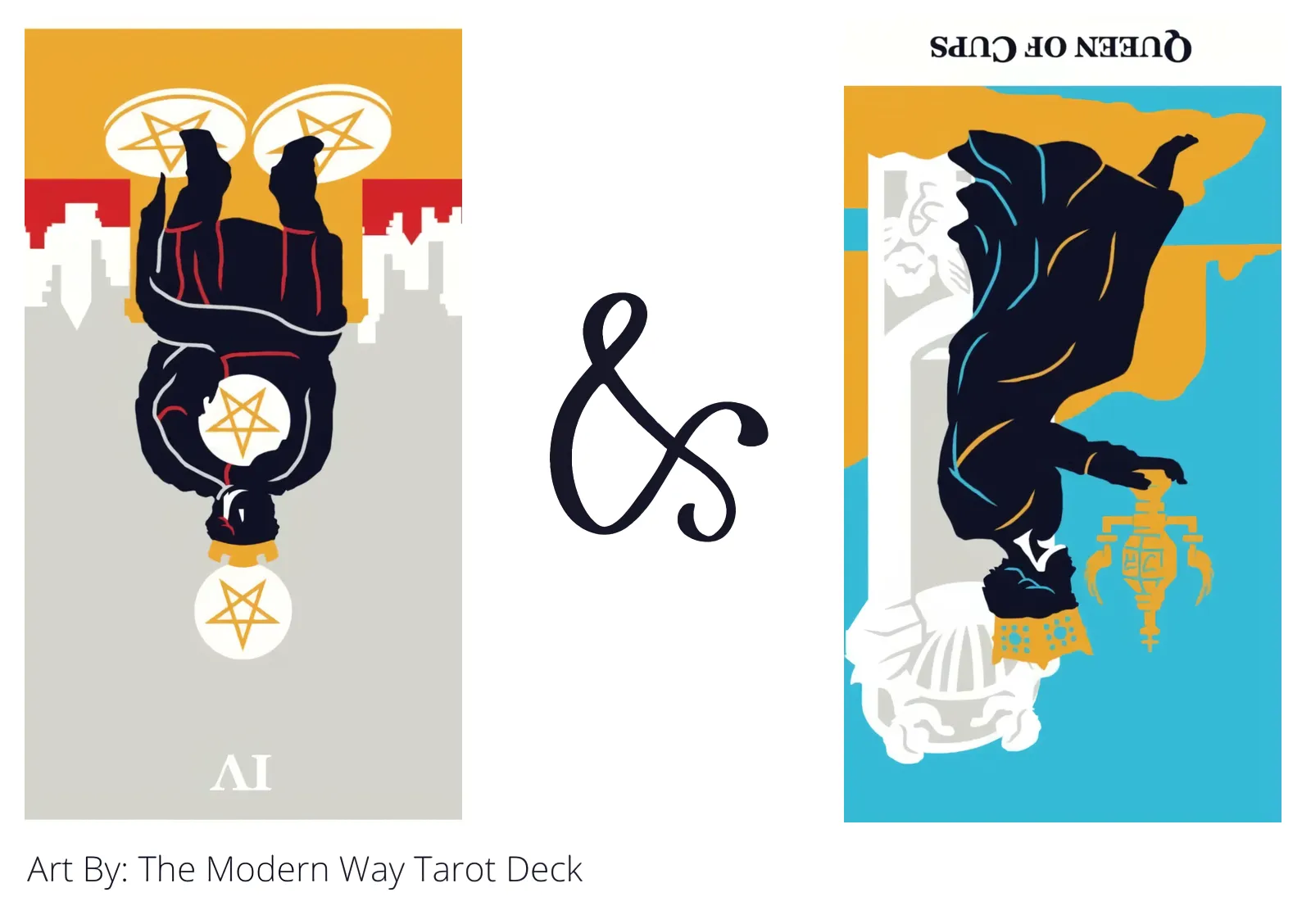four of pentacles reversed and queen of cups reversed tarot cards together