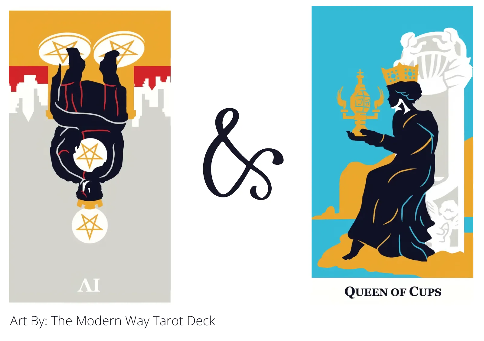 four of pentacles reversed and queen of cups tarot cards together