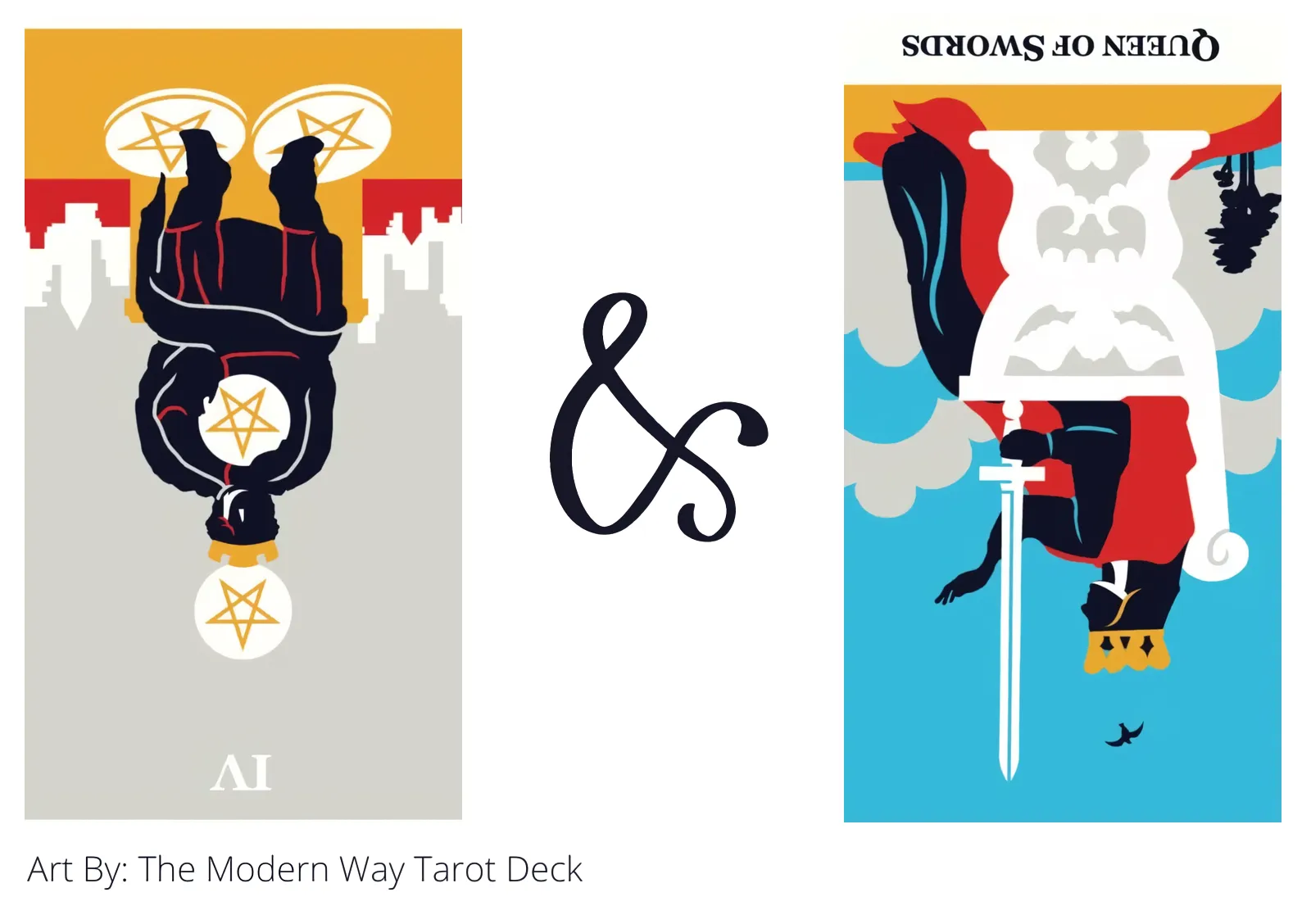 four of pentacles reversed and queen of swords reversed tarot cards together