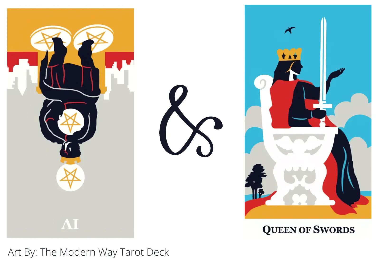 four of pentacles reversed and queen of swords tarot cards together