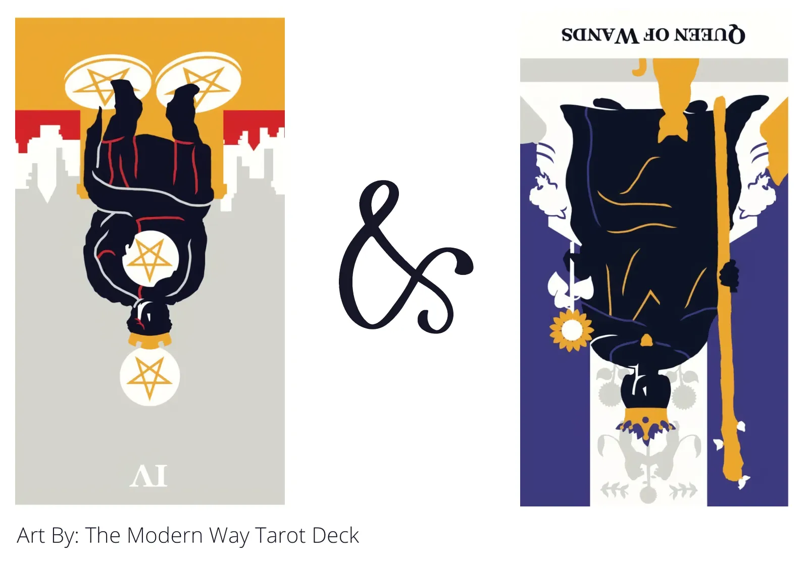 four of pentacles reversed and queen of wands reversed tarot cards together