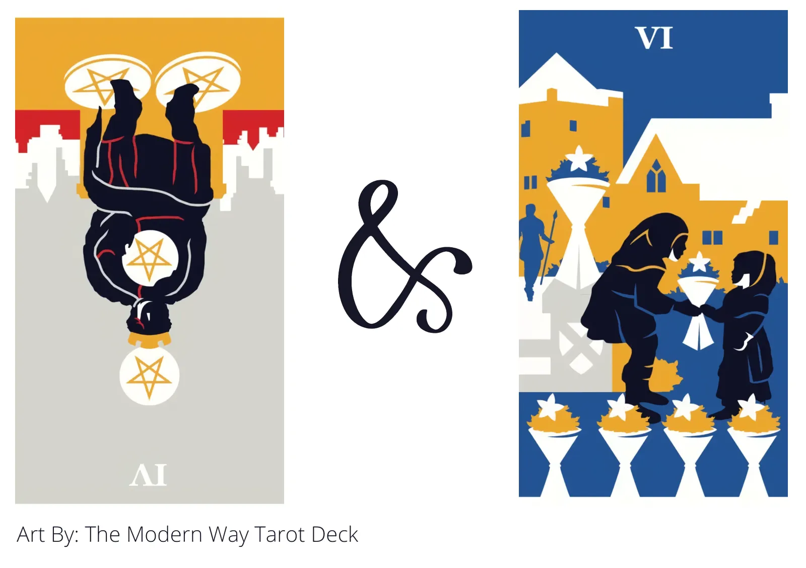 four of pentacles reversed and six of cups tarot cards together