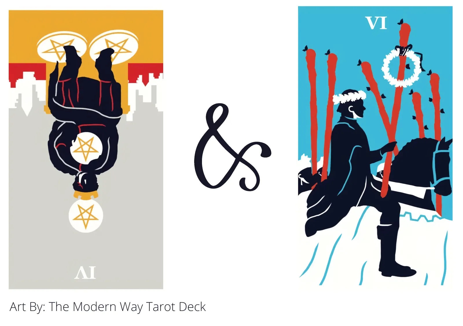 four of pentacles reversed and six of wands tarot cards together