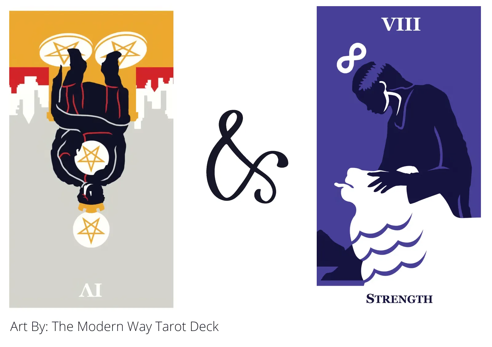 four of pentacles reversed and strength tarot cards together