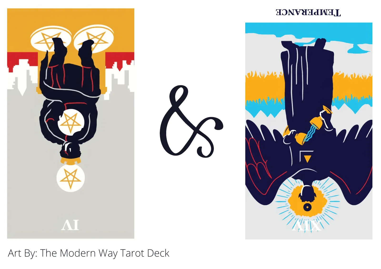 four of pentacles reversed and temperance reversed tarot cards together