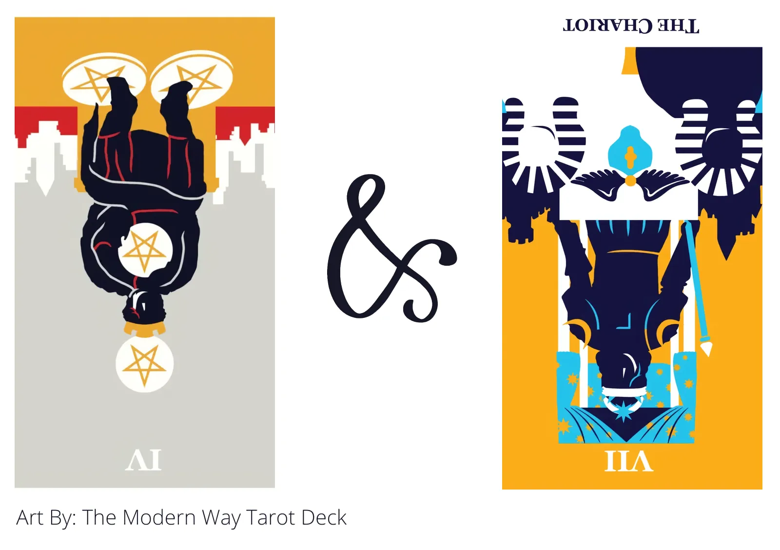 four of pentacles reversed and the chariot reversed tarot cards together