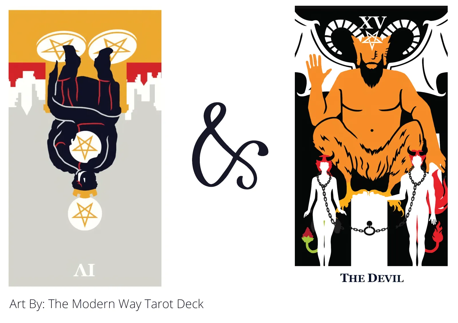 four of pentacles reversed and the devil tarot cards together