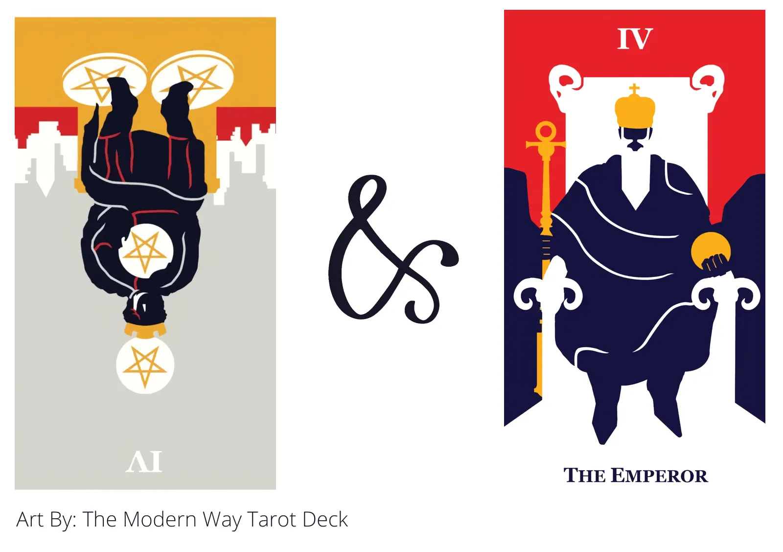 four of pentacles reversed and the emperor tarot cards together