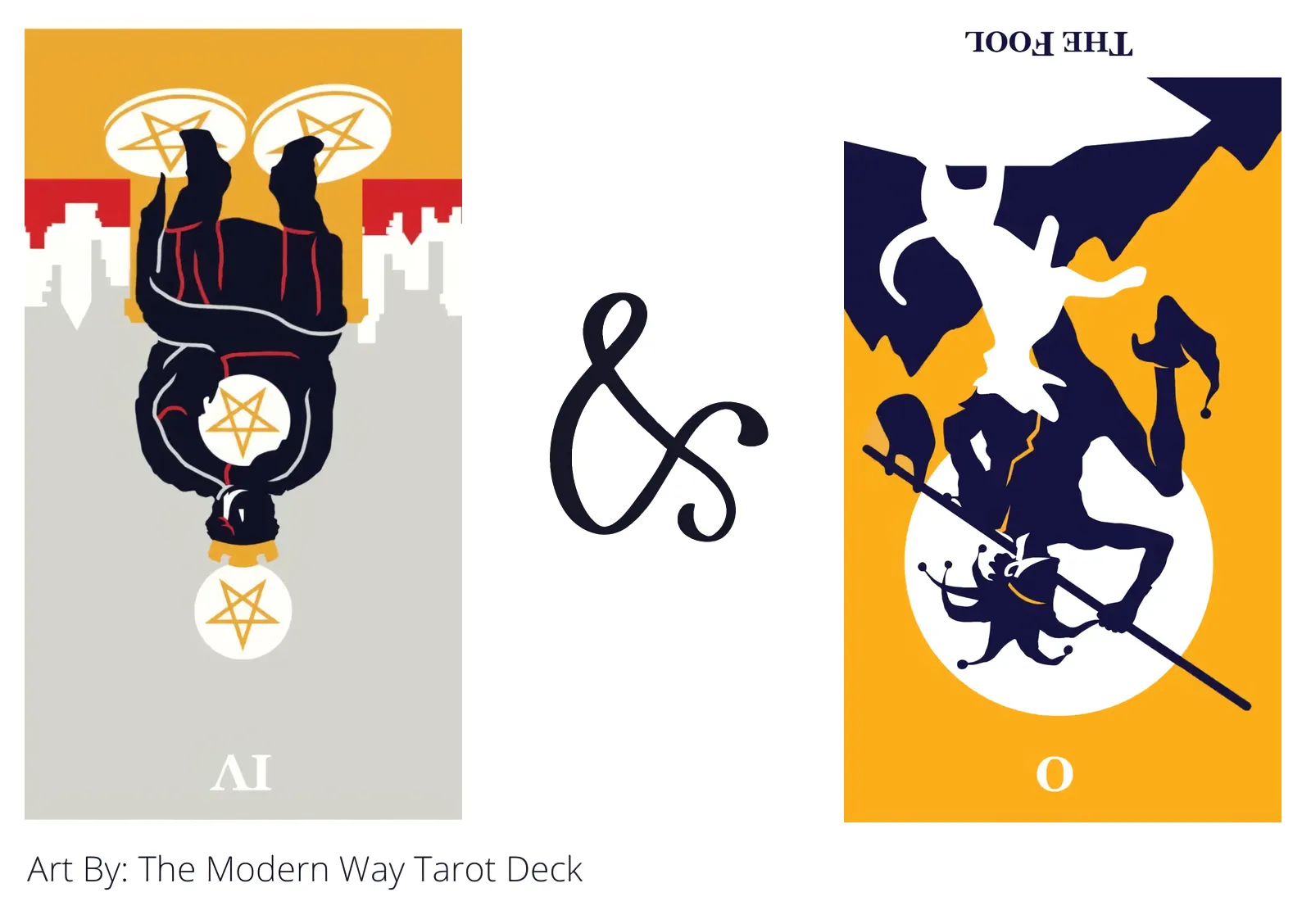 four of pentacles reversed and the fool reversed tarot cards together