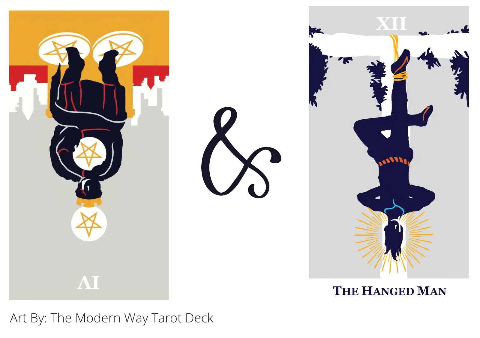 four of pentacles reversed and the hanged man tarot cards together