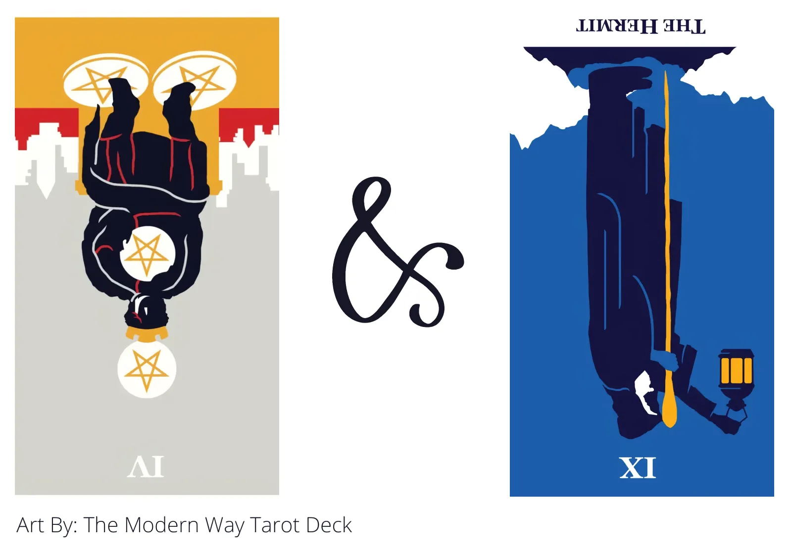 four of pentacles reversed and the hermit reversed tarot cards together