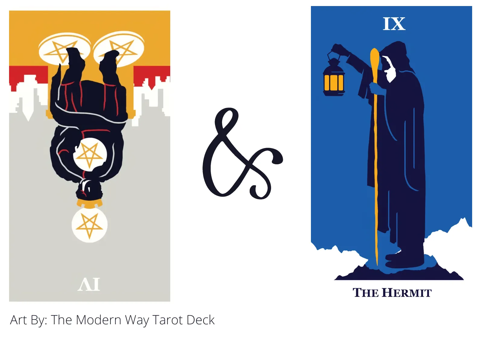four of pentacles reversed and the hermit tarot cards together