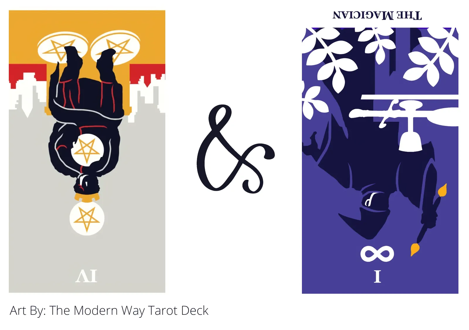 four of pentacles reversed and the magician reversed tarot cards together