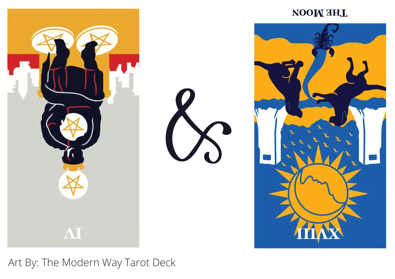 four of pentacles reversed and the moon reversed tarot cards together