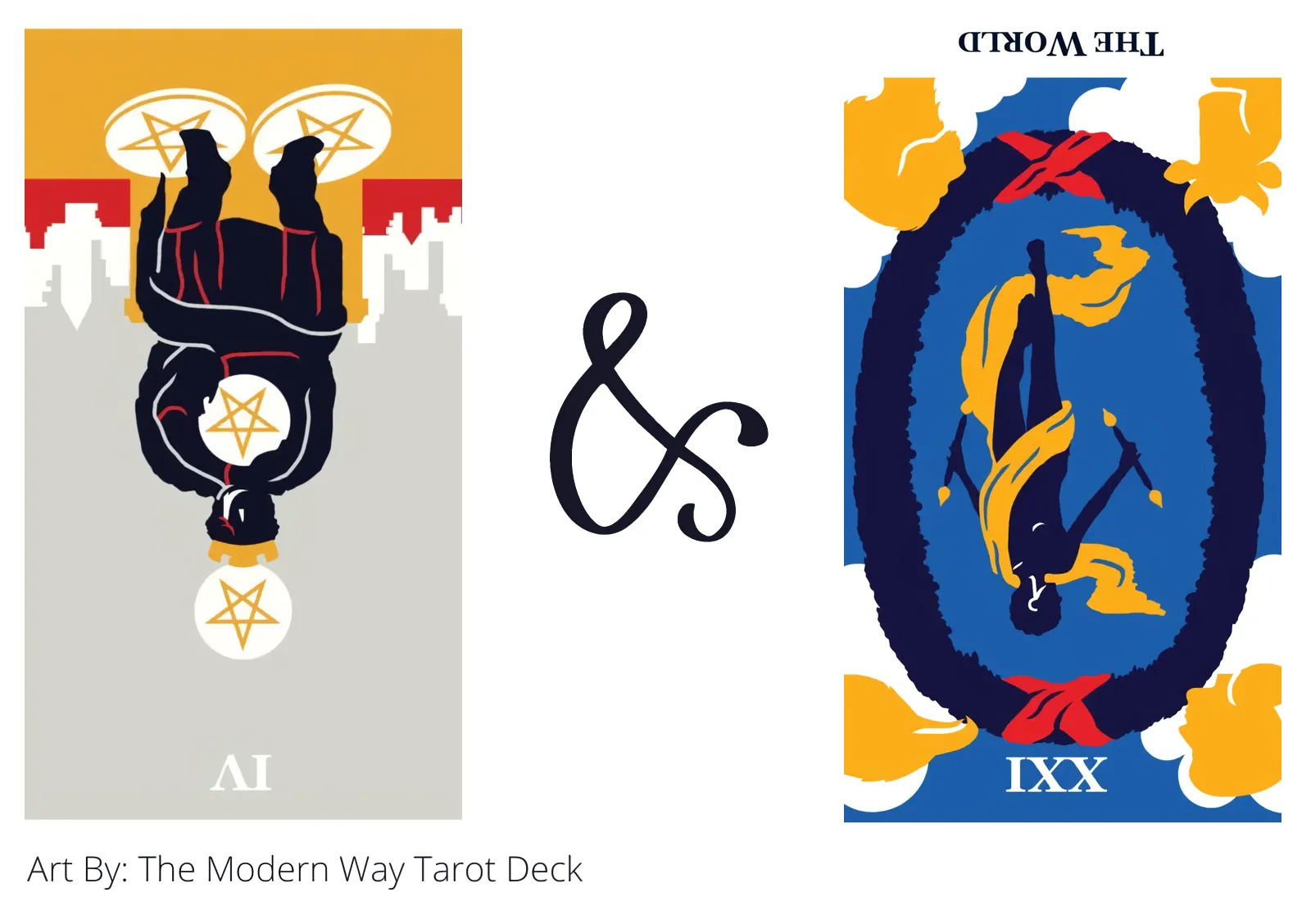 four of pentacles reversed and the world reversed tarot cards together