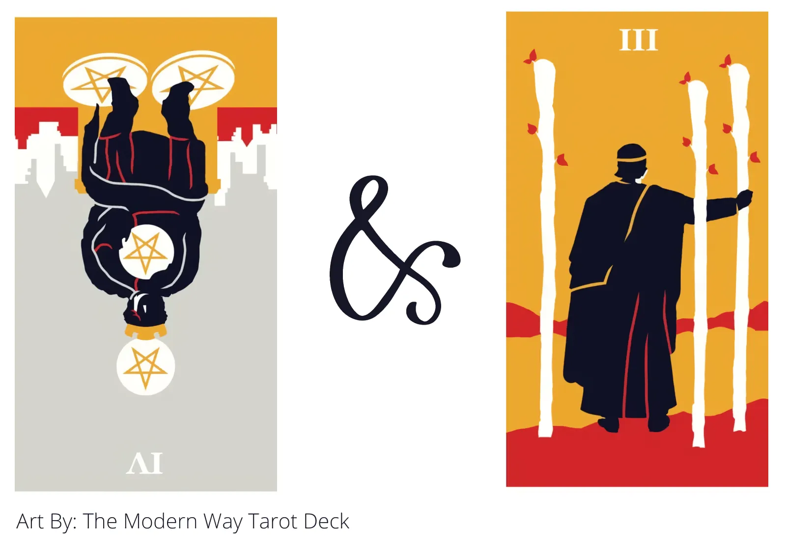 four of pentacles reversed and three of wands tarot cards together