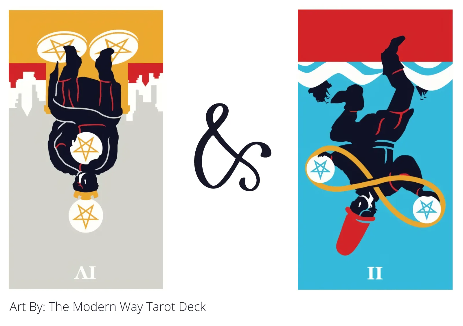 four of pentacles reversed and two of pentacles reversed tarot cards together