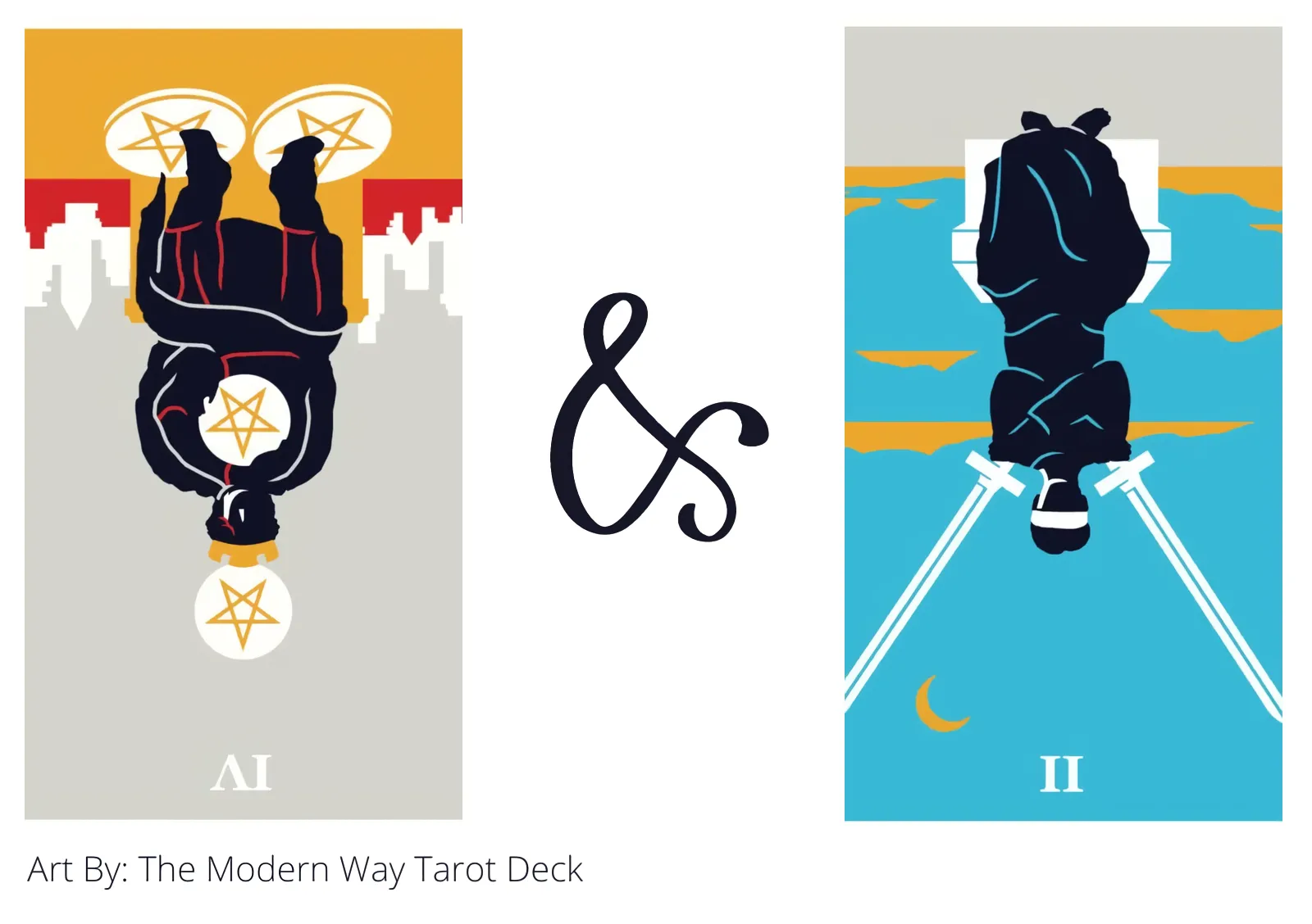 four of pentacles reversed and two of swords reversed tarot cards together