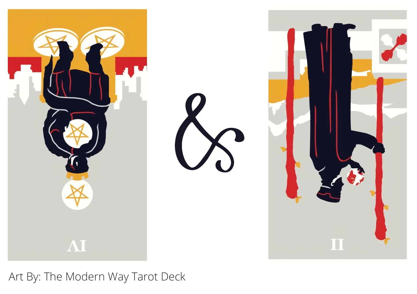 four of pentacles reversed and two of wands reversed tarot cards together