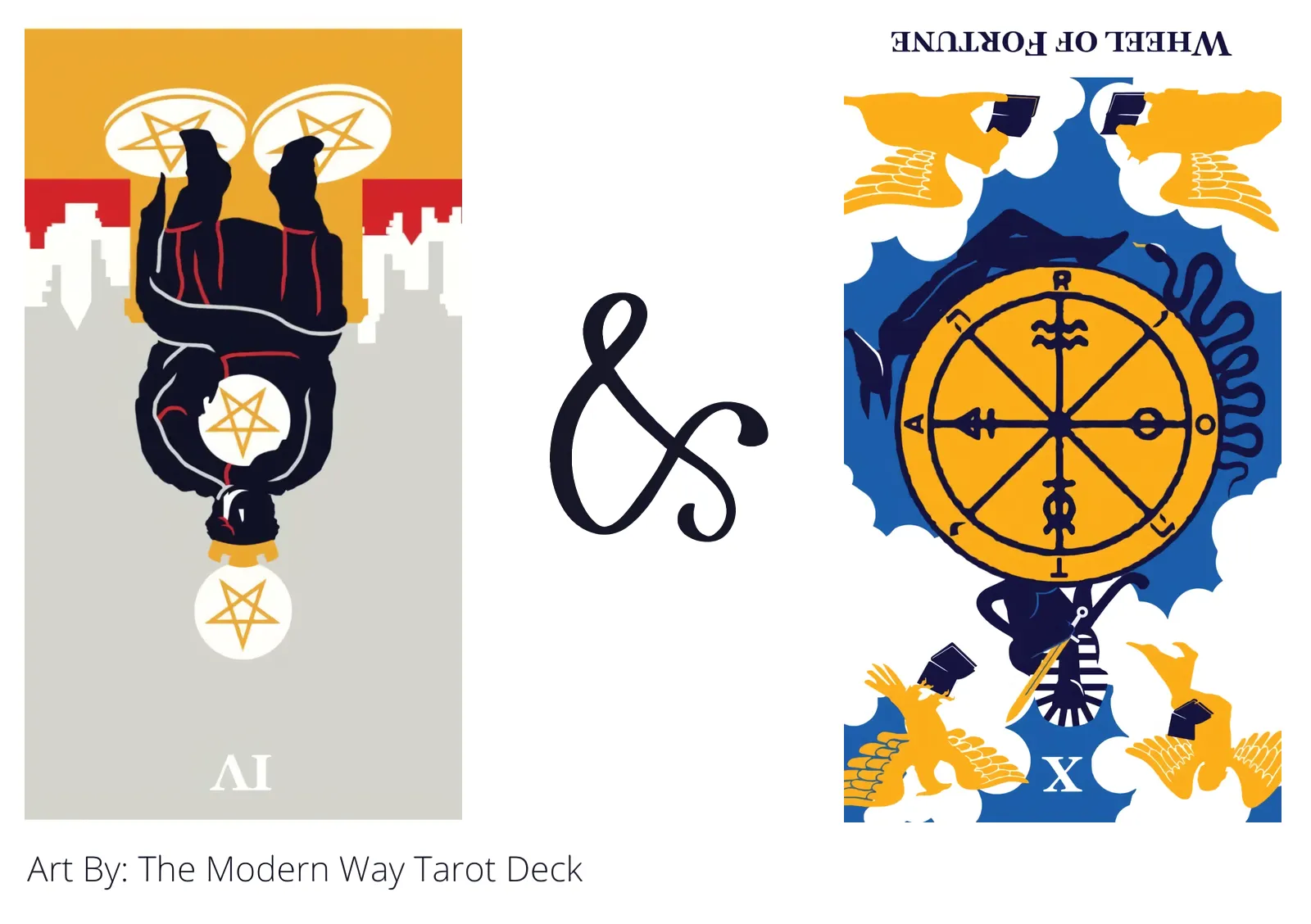 four of pentacles reversed and wheel of fortune reversed tarot cards together