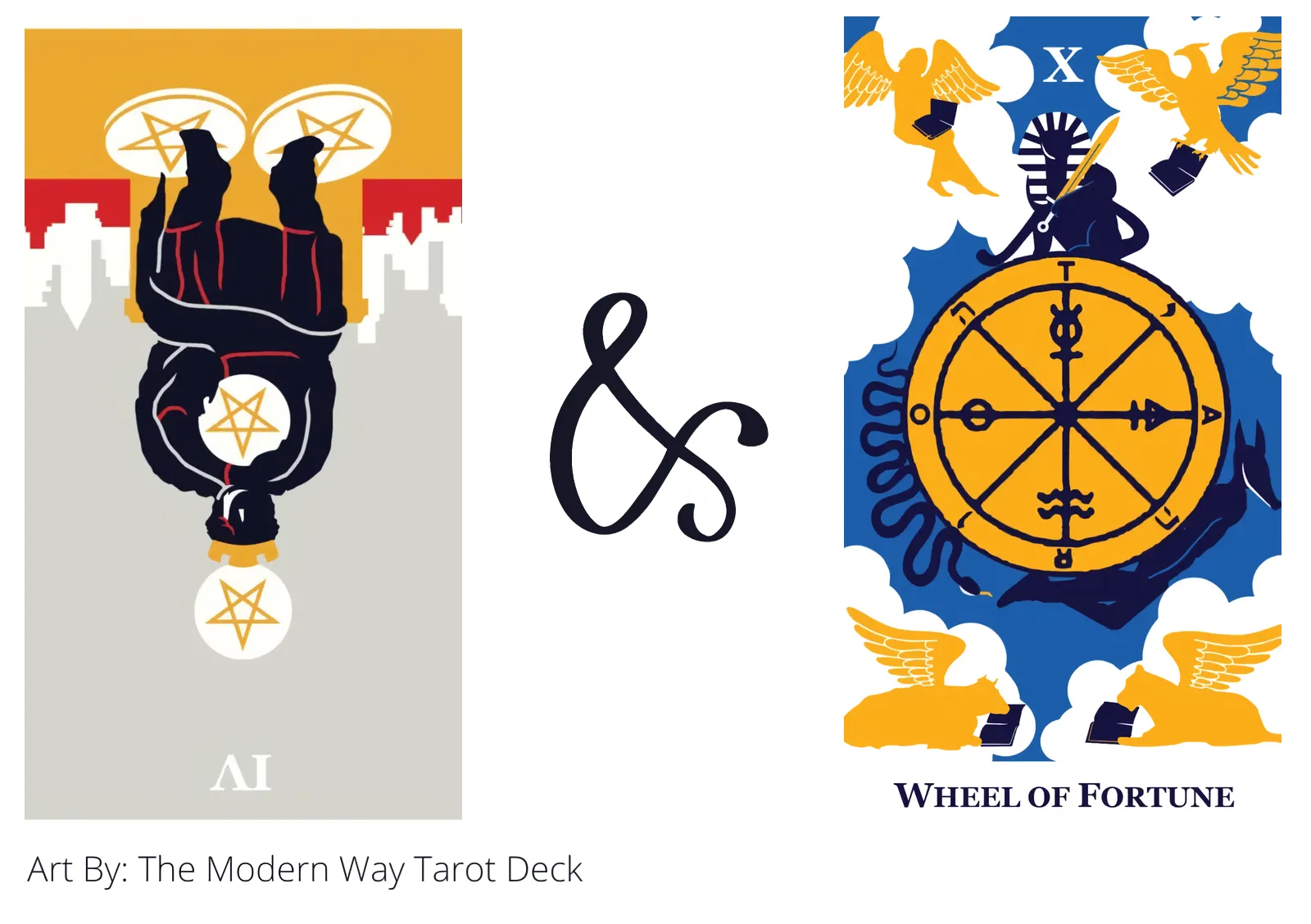four of pentacles reversed and wheel of fortune tarot cards together