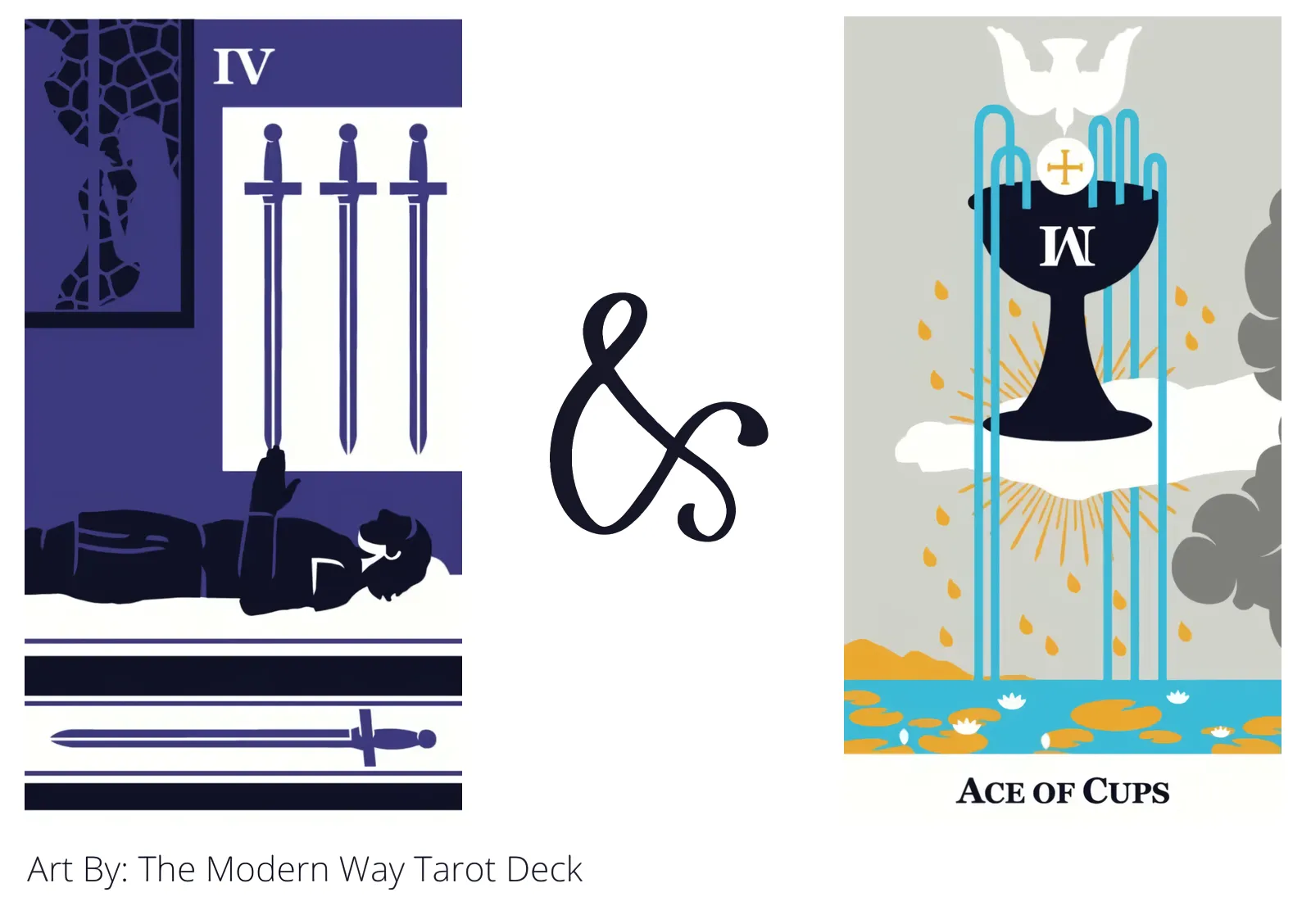 four of swords and ace of cups tarot cards together