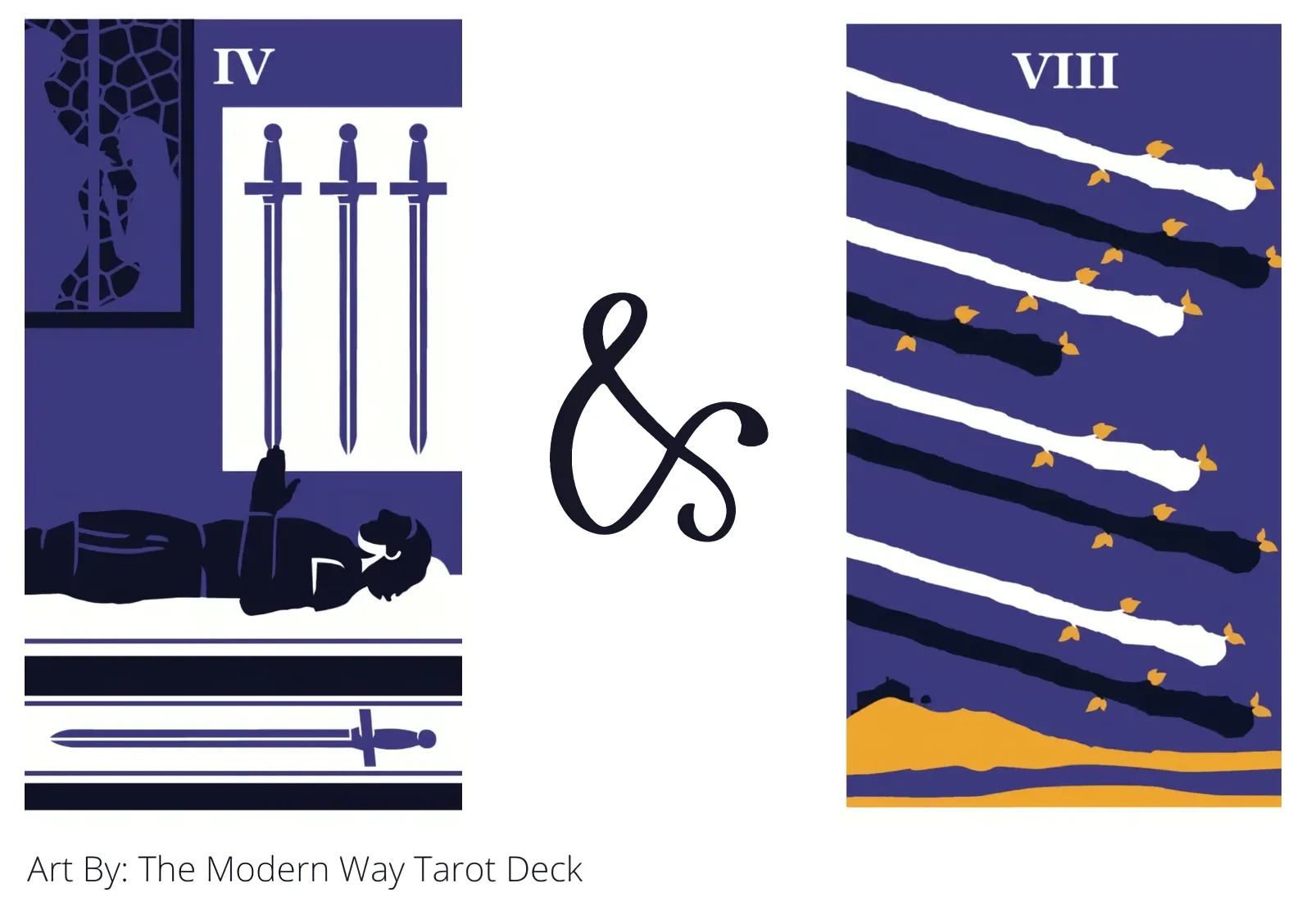 four of swords and eight of wands tarot cards together