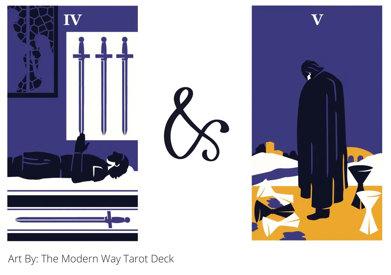 four of swords and five of cups tarot cards together