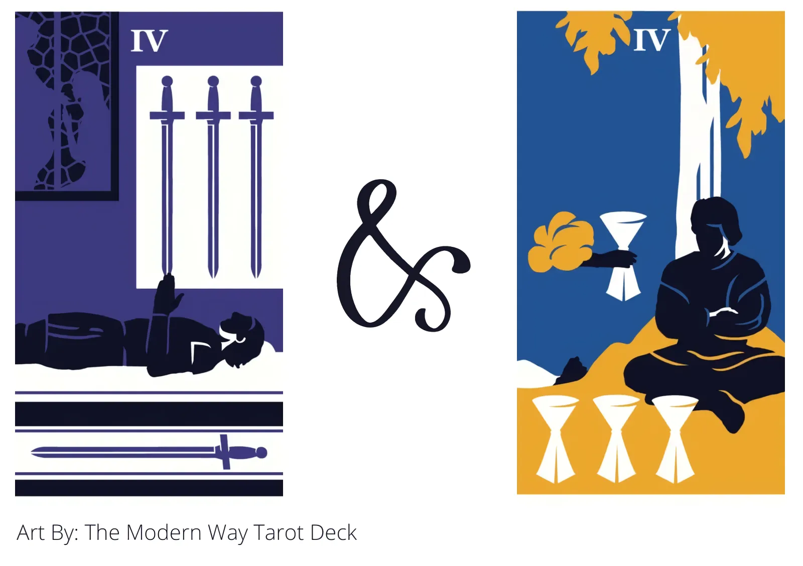 four of swords and four of cups tarot cards together