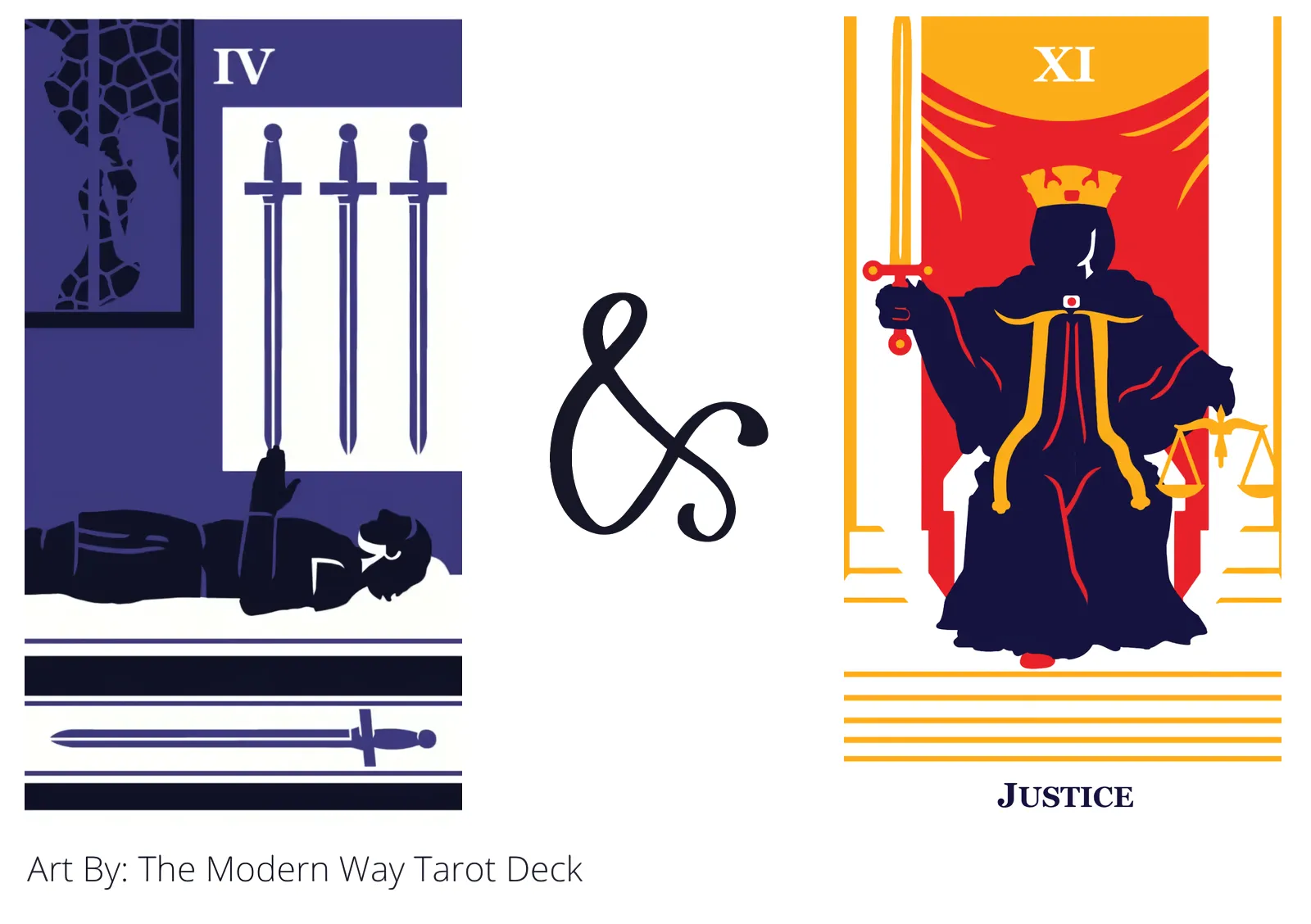 four of swords and justice tarot cards together