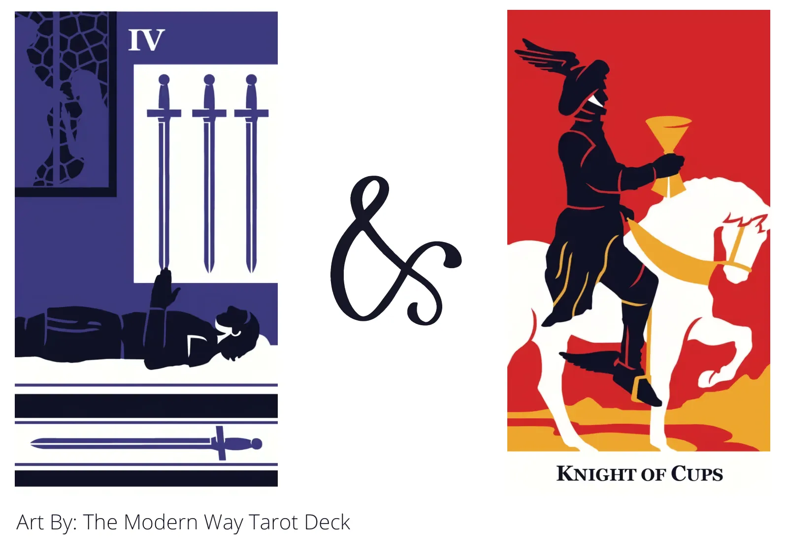 four of swords and knight of cups tarot cards together