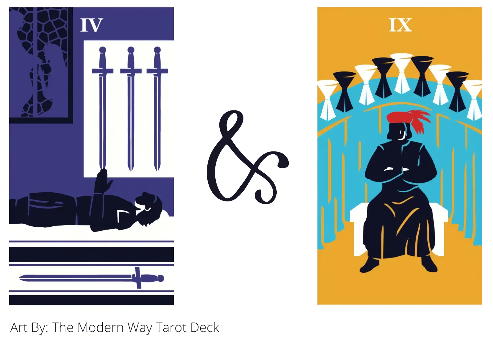 four of swords and nine of cups tarot cards together