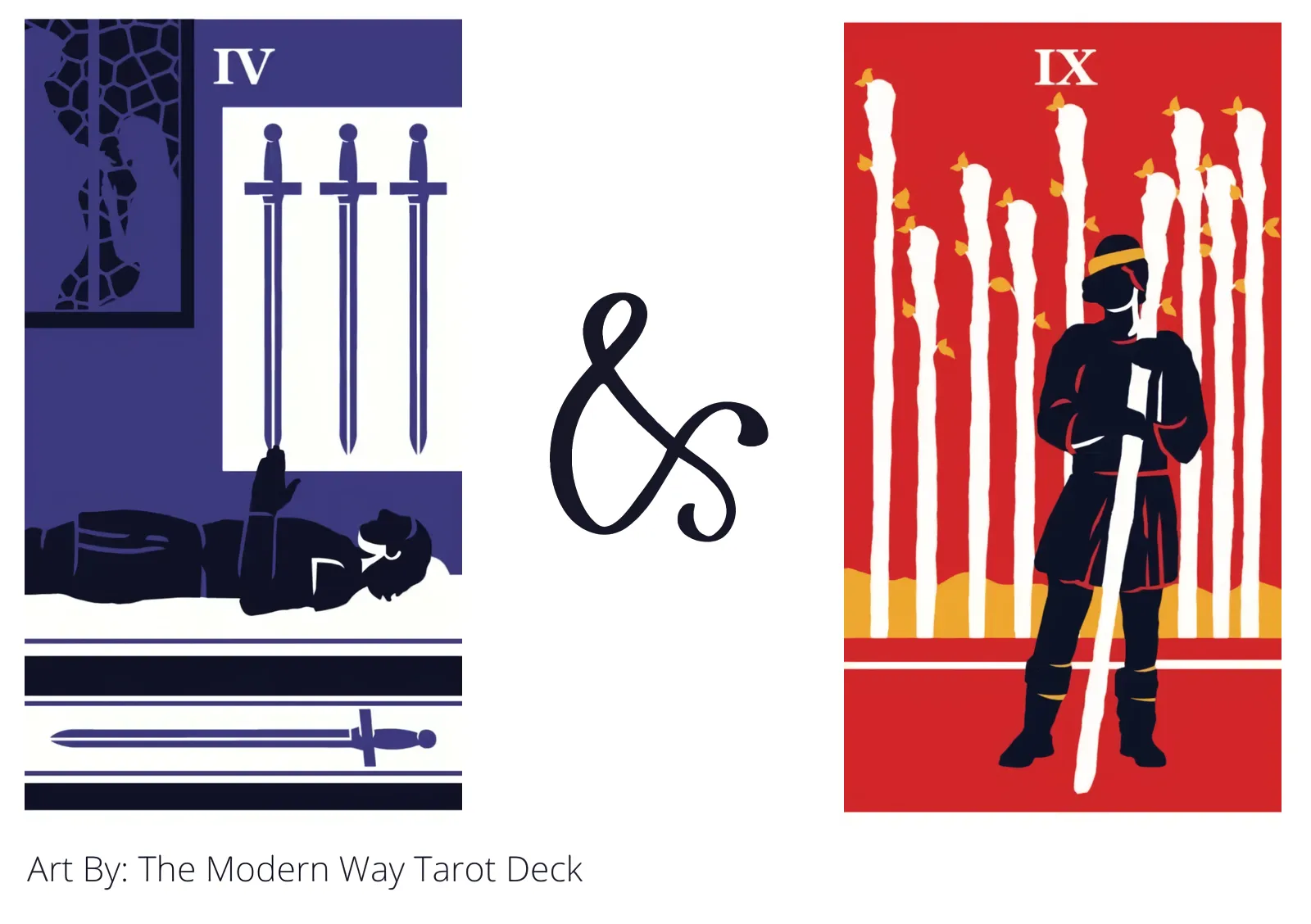 four of swords and nine of wands tarot cards together