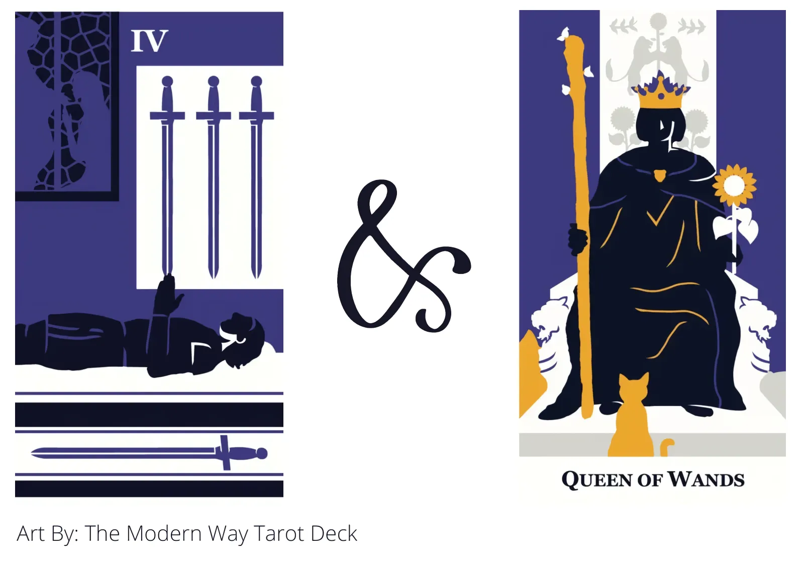 four of swords and queen of wands tarot cards together