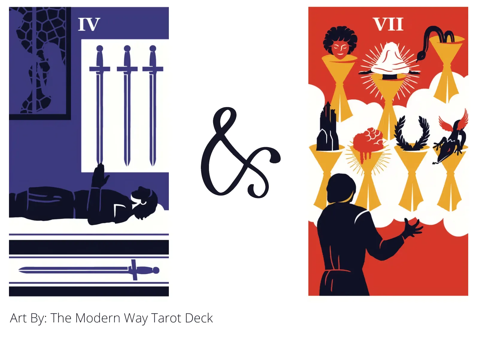 four of swords and seven of cups tarot cards together