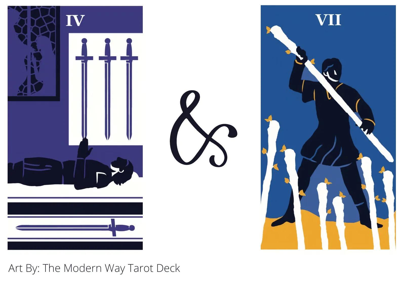 four of swords and seven of wands tarot cards together