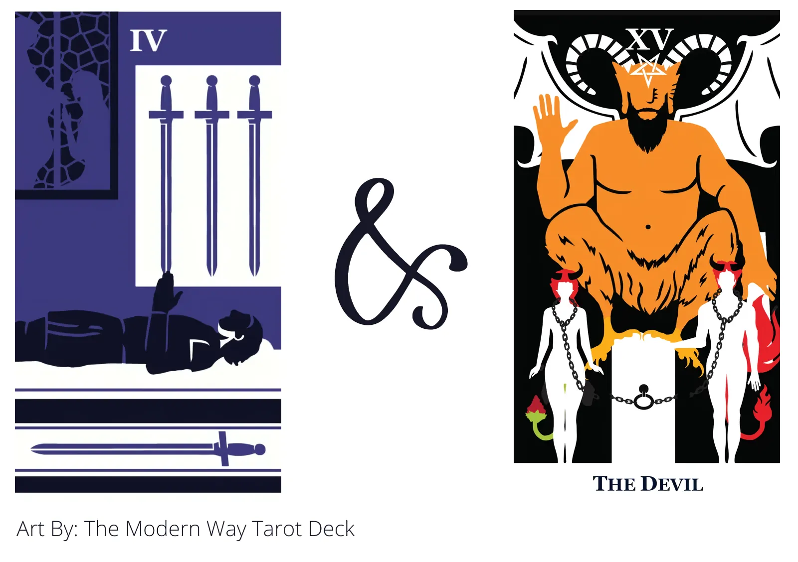 four of swords and the devil tarot cards together