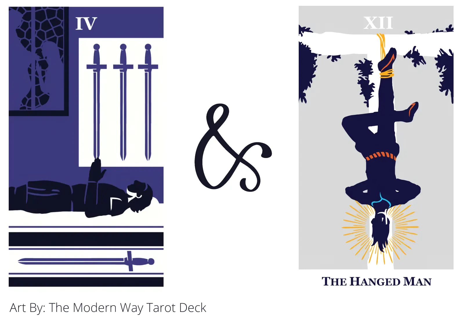 four of swords and the hanged man tarot cards together