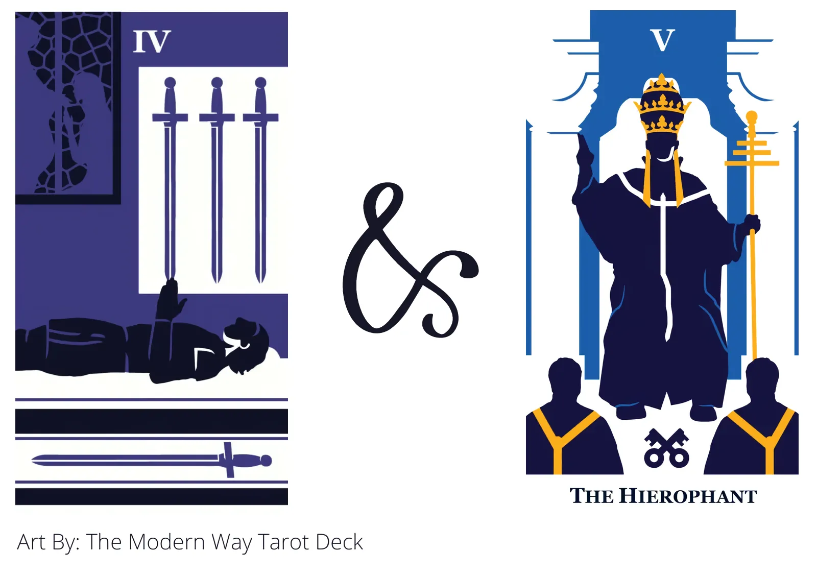 four of swords and the hierophant tarot cards together