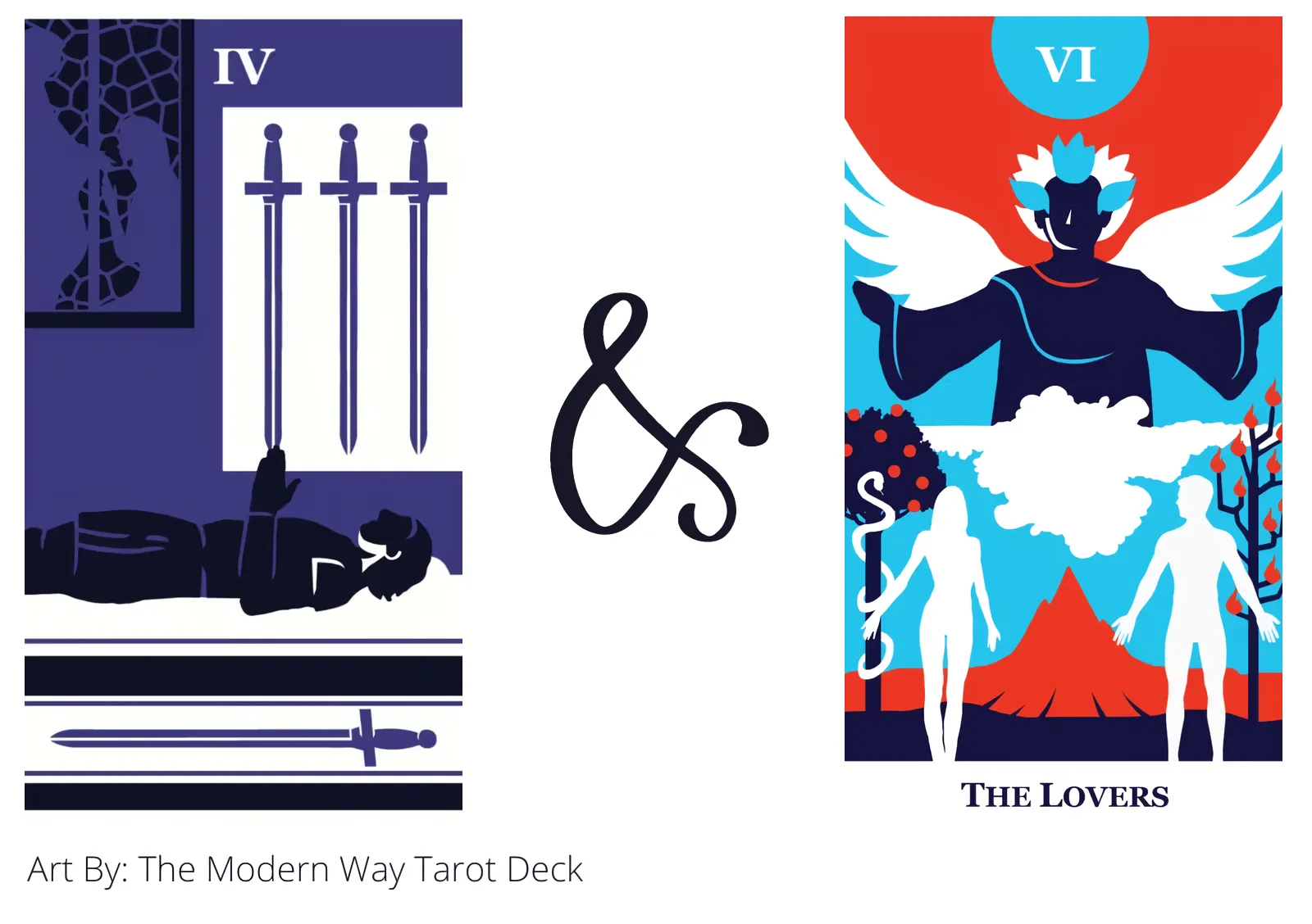 four of swords and the lovers tarot cards together