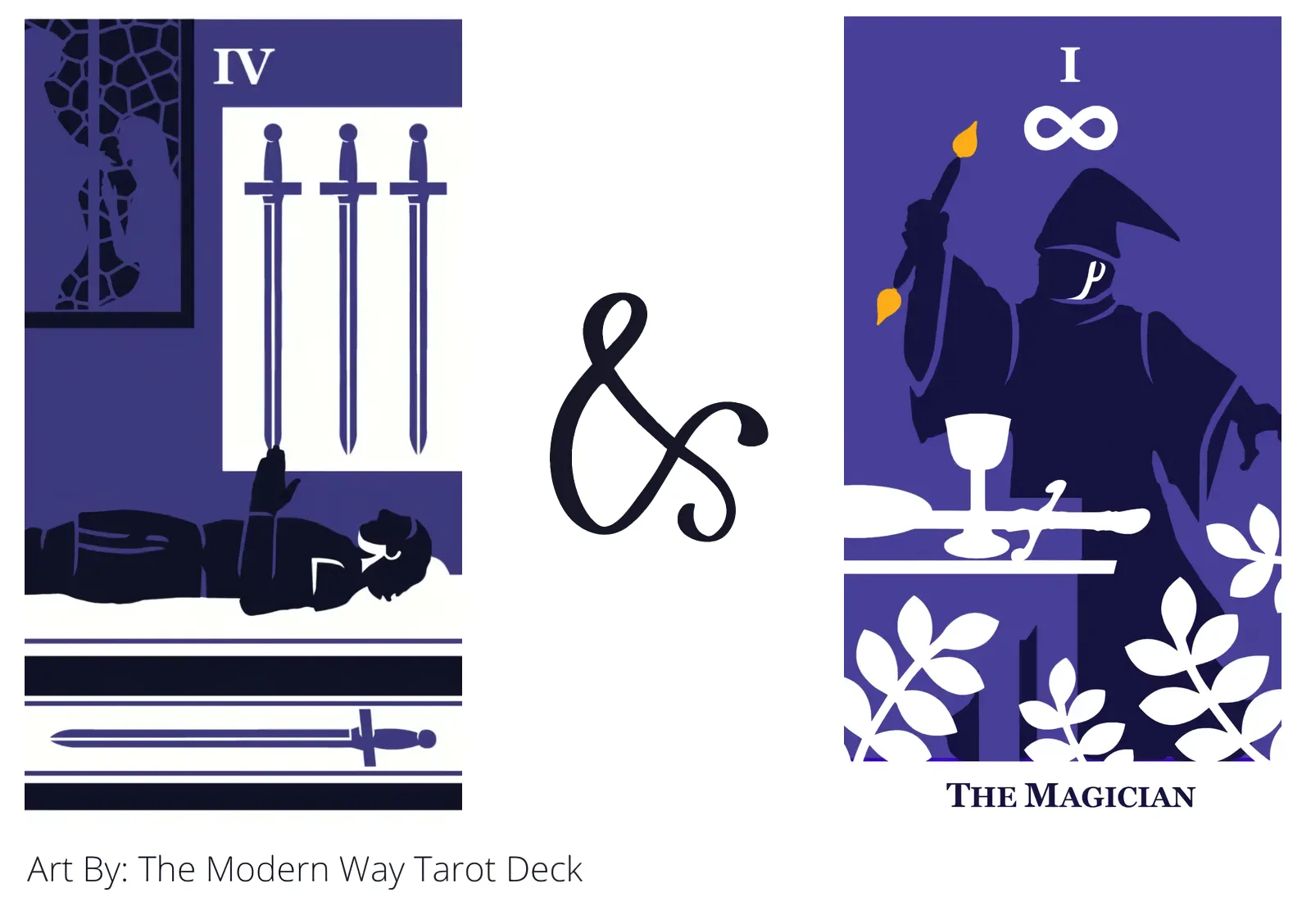 four of swords and the magician tarot cards together