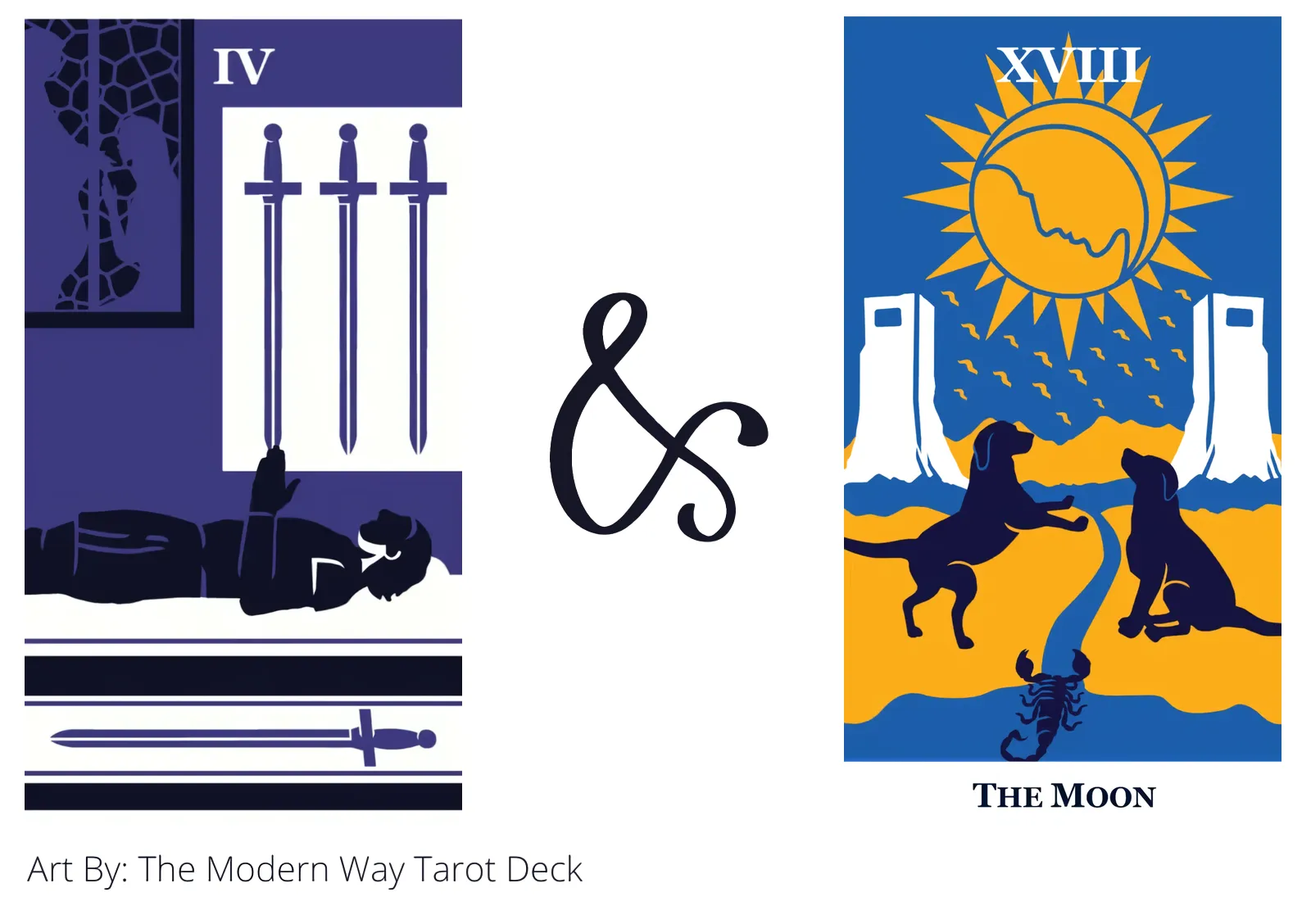 four of swords and the moon tarot cards together