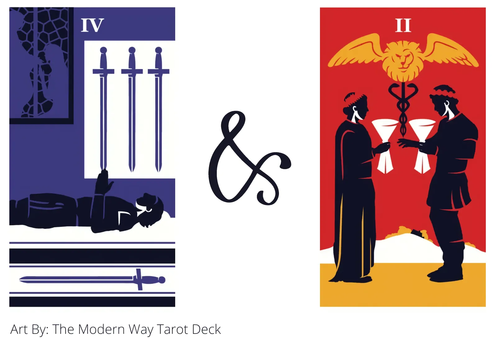 four of swords and two of cups tarot cards together
