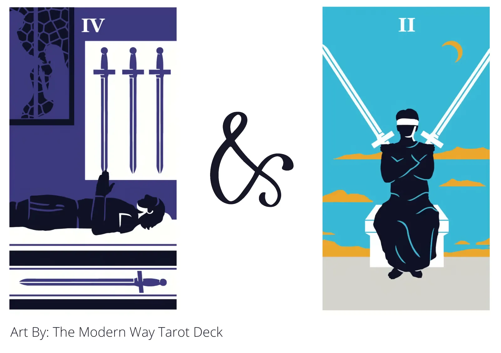 four of swords and two of swords tarot cards together