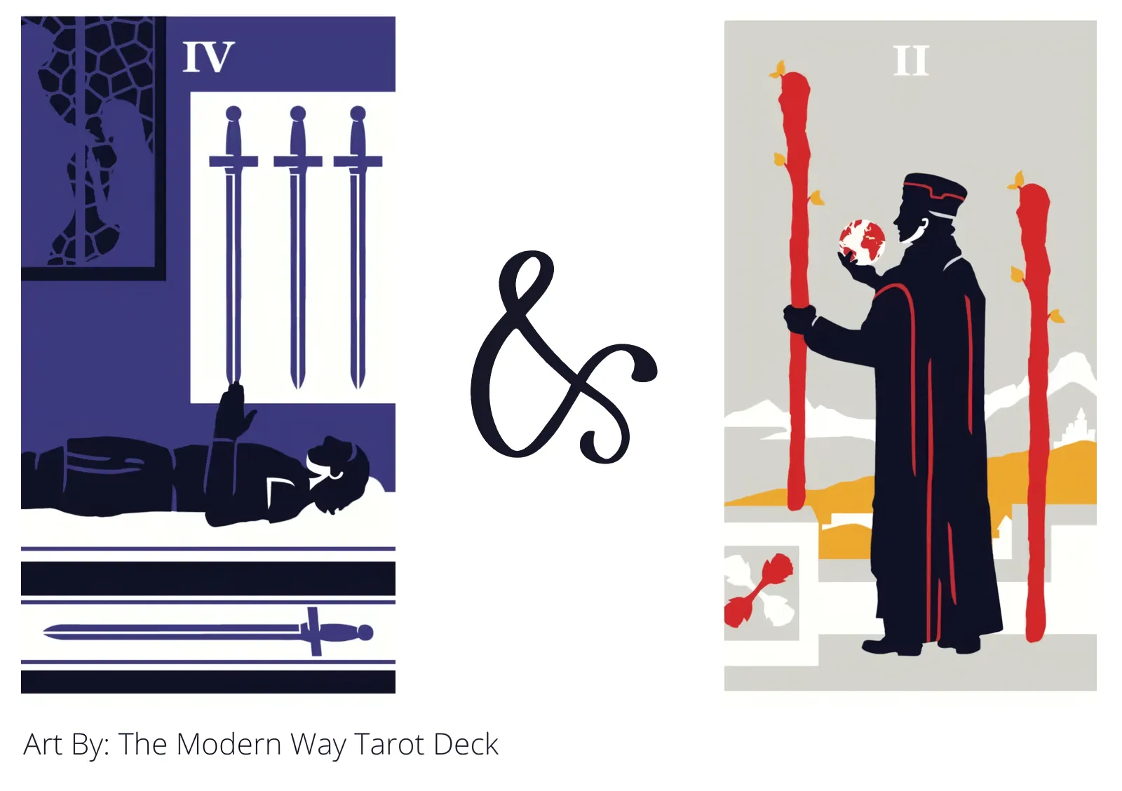 four of swords and two of wands tarot cards together