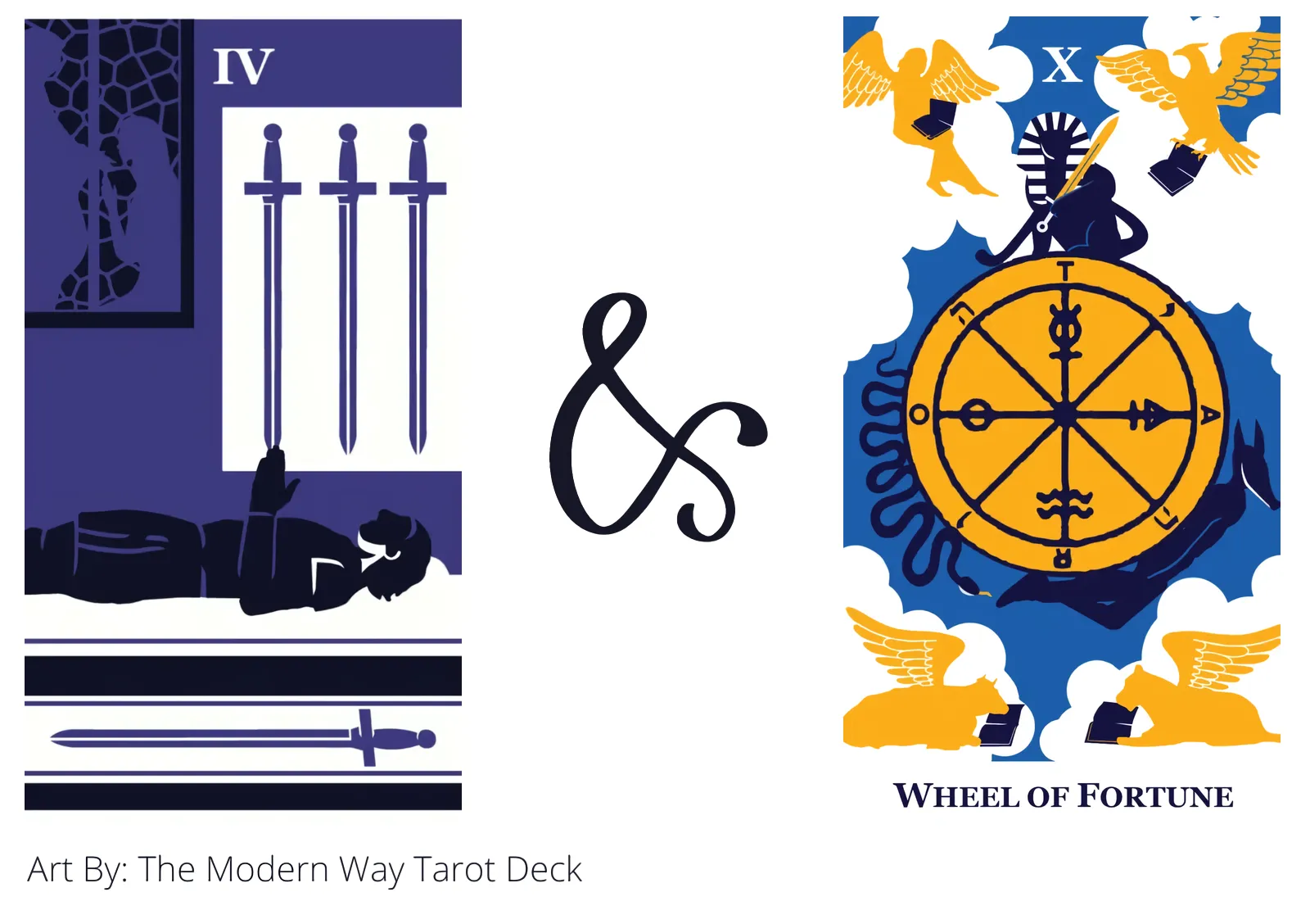 four of swords and wheel of fortune tarot cards together
