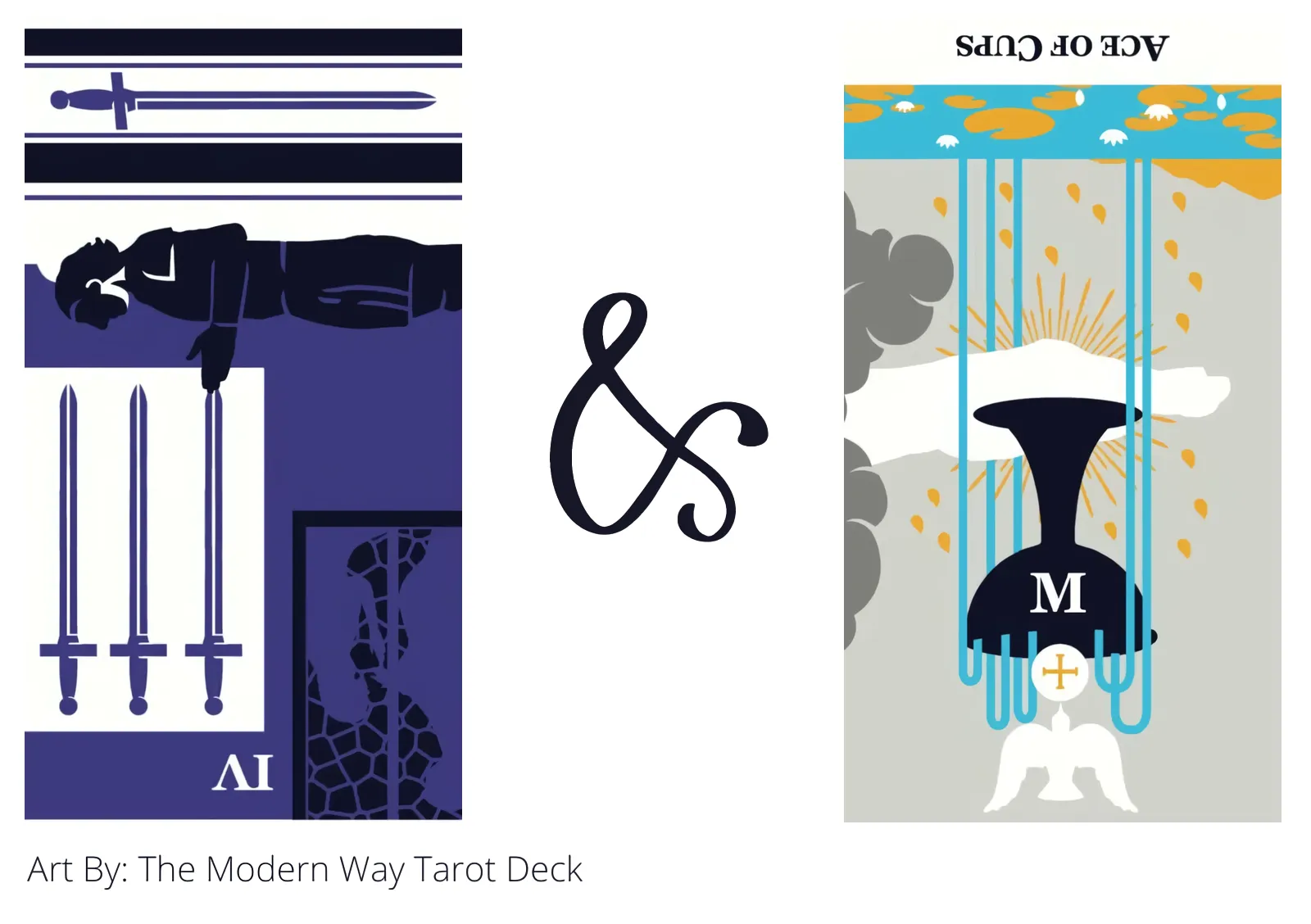 four of swords reversed and ace of cups reversed tarot cards together