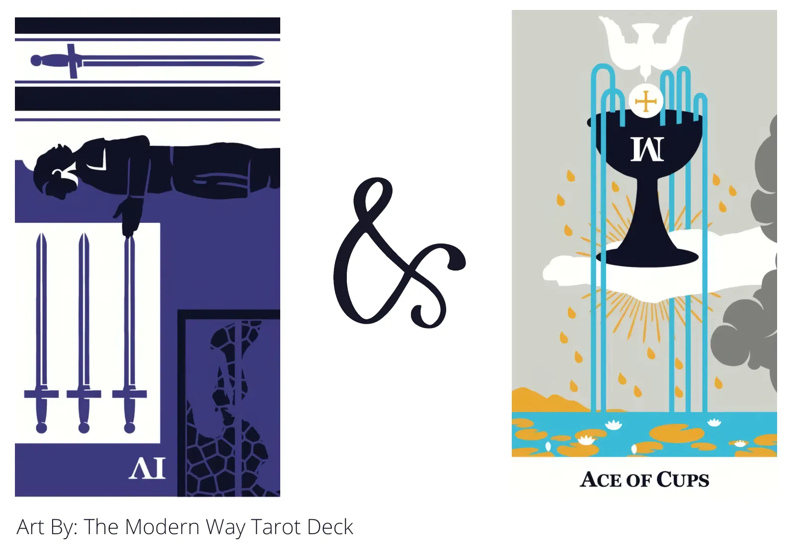 four of swords reversed and ace of cups tarot cards together