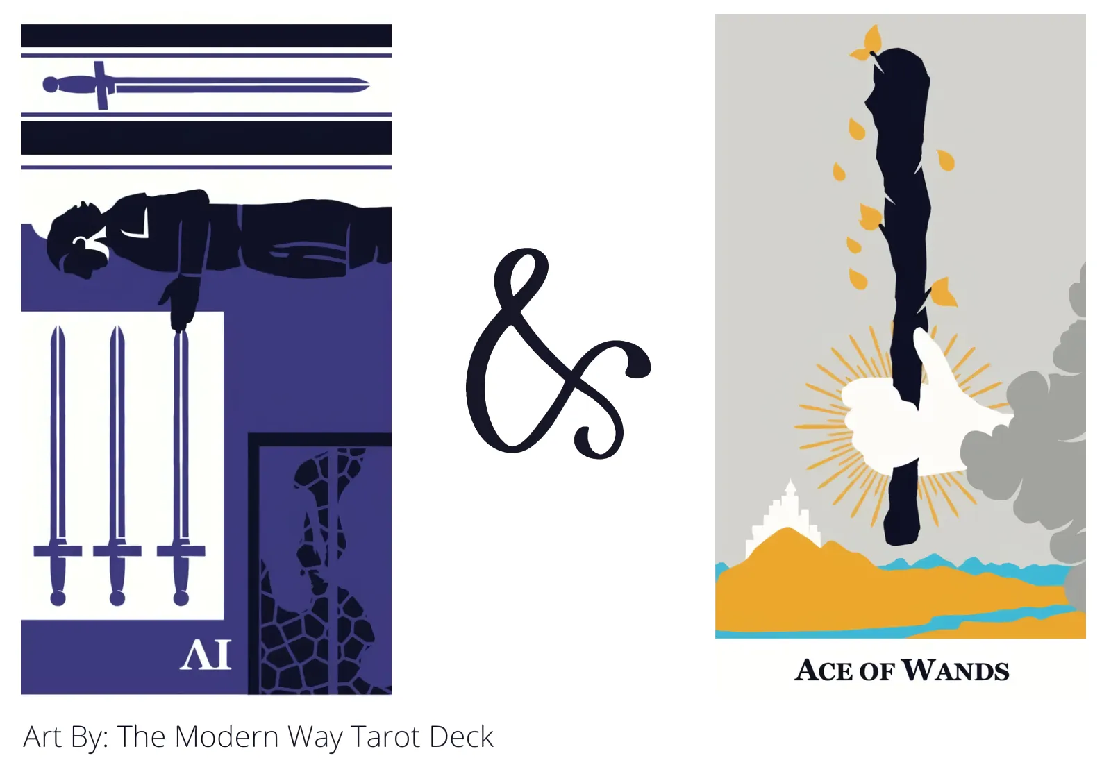 four of swords reversed and ace of wands tarot cards together